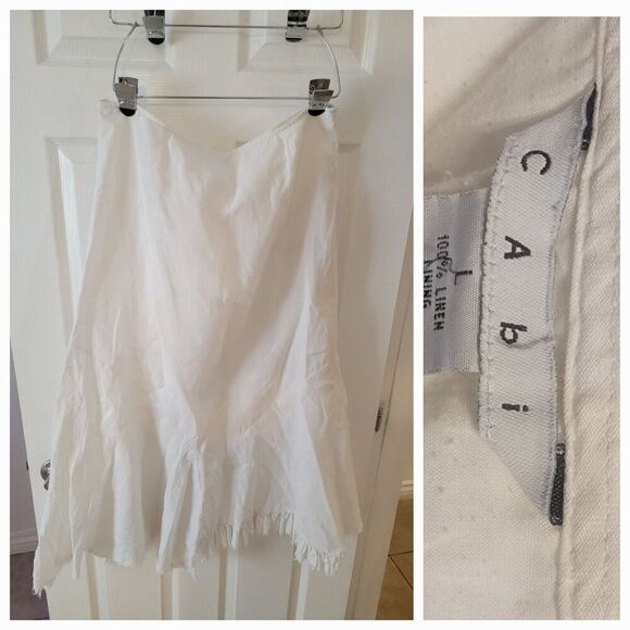 CABI White Linen Maxi Skirt Large Assymmetrical Hem Cottagecore Summer Boho 898 - Picture 1 of 8